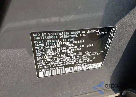 2018 Volkswagen Atlas 3.6L V6 Se/3.6L V6 Se W/Technology from USA, damaged, VIN 1V2DR2CA2JC550354